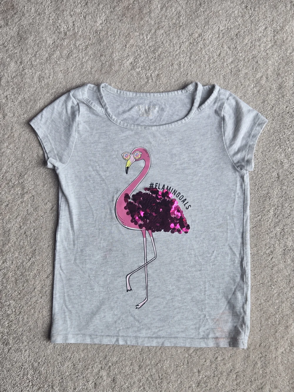 The Children's Place Light Gray Tee with Pink Flamingo Sequin Detail